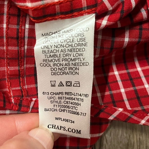 Chaps Boys Button Down Shirt Plaid Red White Christmas Holiday Dress‎ Size L 14 - Picture 6 of 8